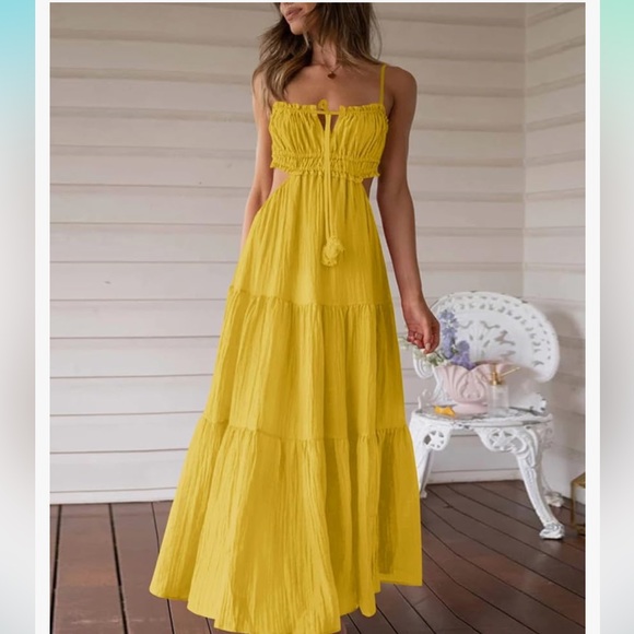 Yellow Women's Spaghetti Strap Maxi Dress - Picture 1 of 4